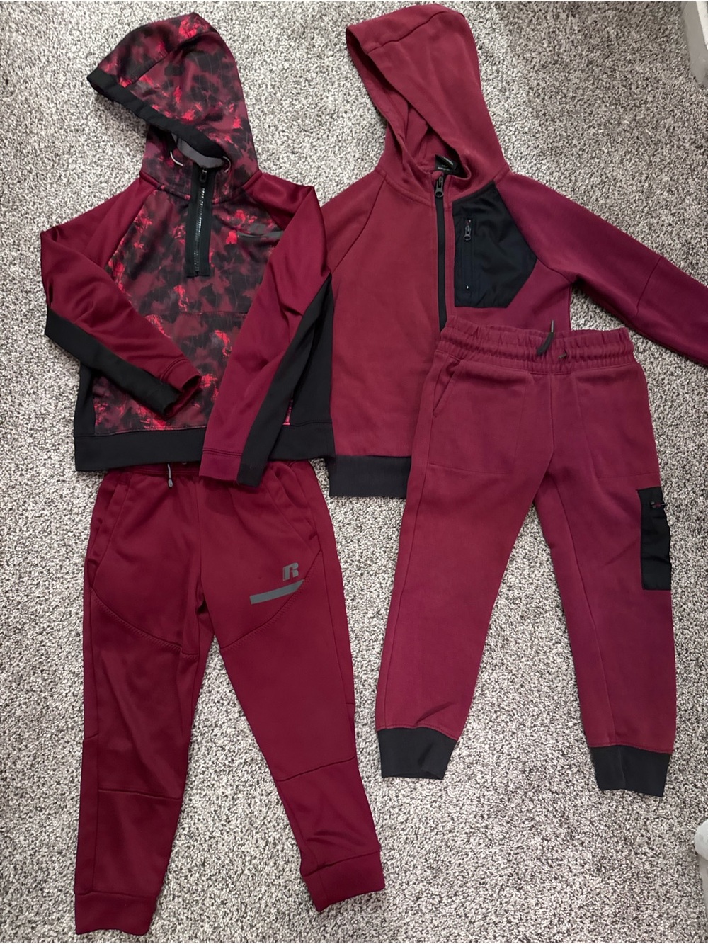 Athletics Boys XS Burgundy Jogger Pants Matching Set Bundle 4 Piece